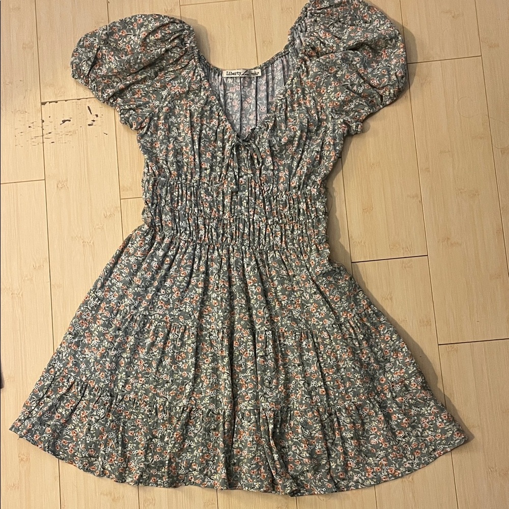 Liberty Love Gray and Orange Floral Dress